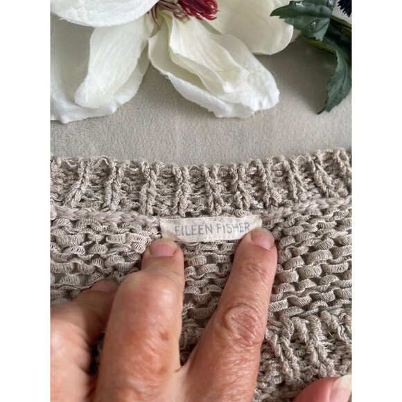Eileen Fisher Knitted Beige Sweater Linen Blend 3/4 Sleeves See Pics for Size - Picture 8 of 10
